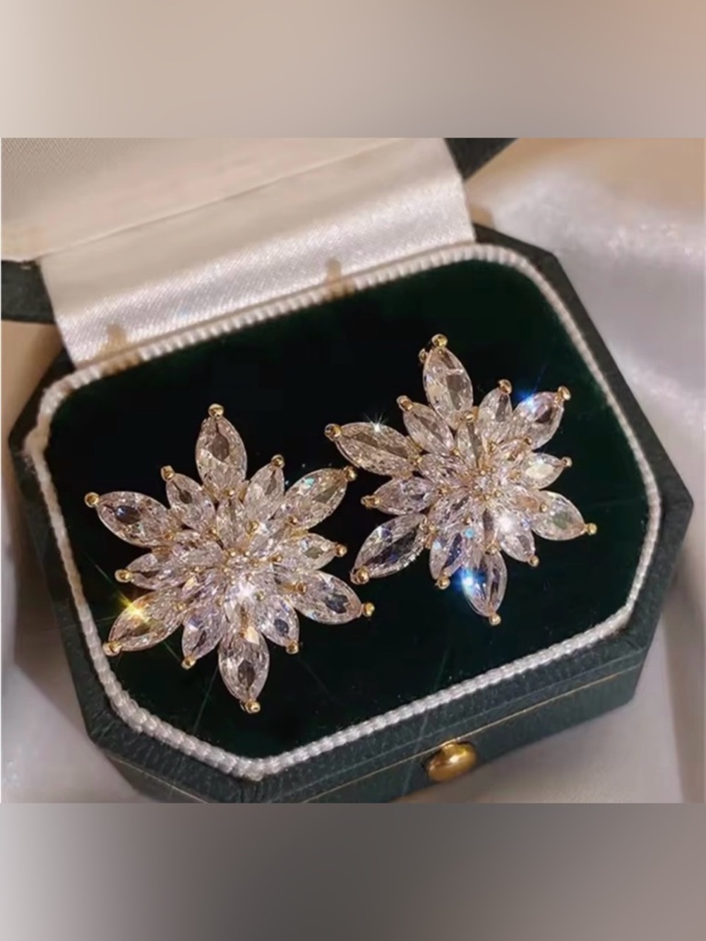 Elegant Gold and Silver Floral Earrings Gold plated, studded floral